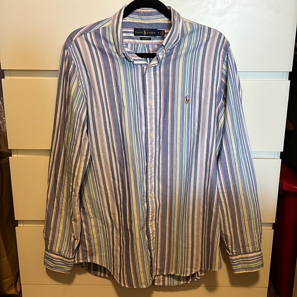 Multi-color striped Ralph Lauren collared button-up long sleeve shirt size med